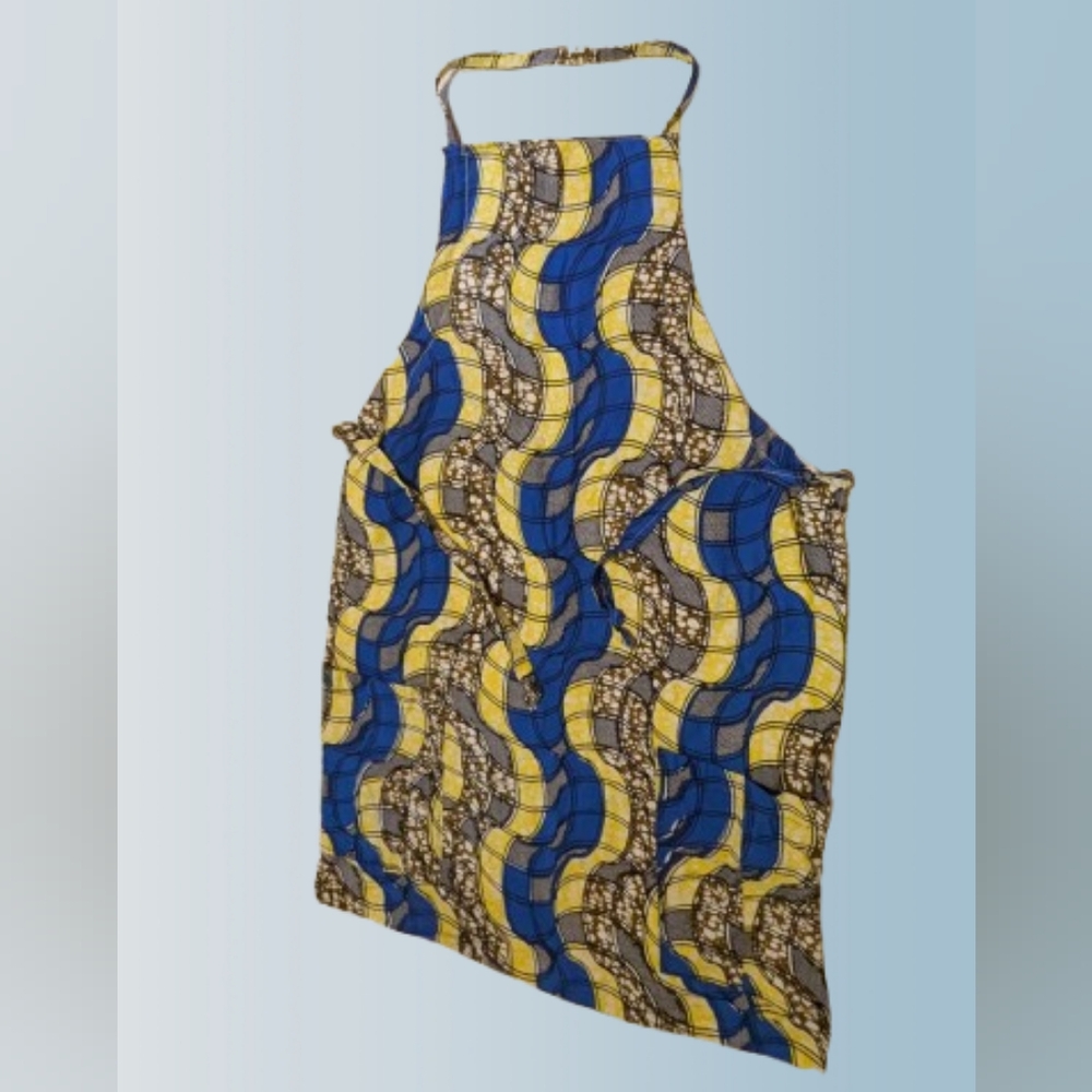 Vintage Blue Yellow Wave Pattern Apron OS